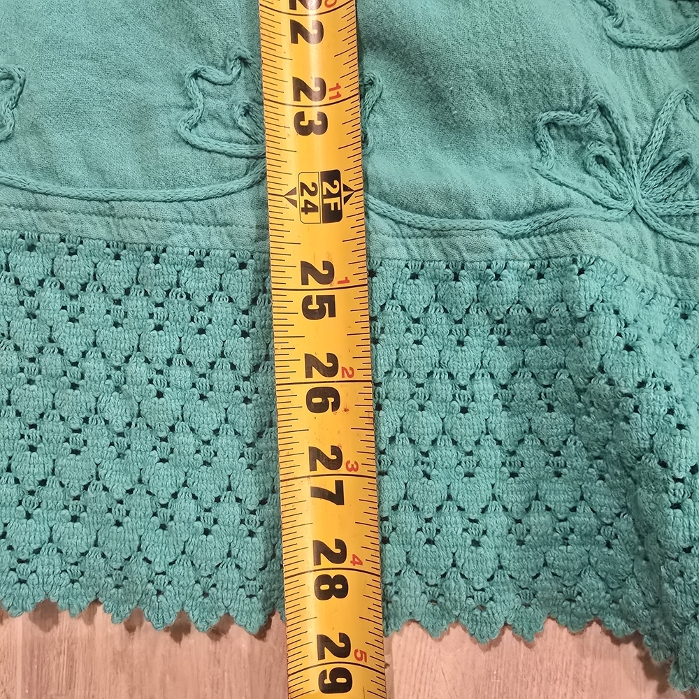 GRETTY ZUEGER Tunic Top Boho Embroidered Peasant Crochet Lace Vneck Turquoise XL - Picture 9 of 9